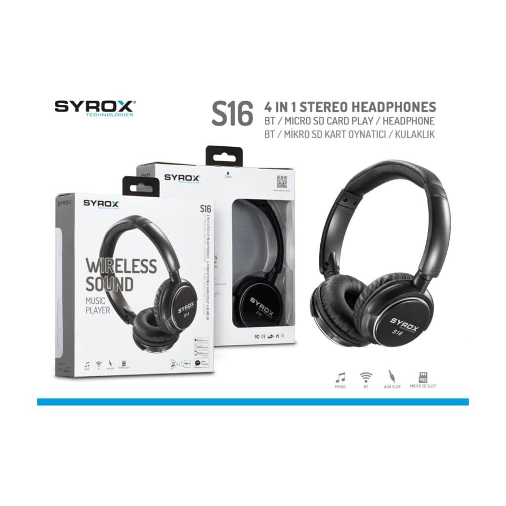 אוזניות אלחוטיות, Syrox On-Ear S16, איכות סאונד, עיצוב מודרני, אוזניות Bluetooth, אוזניות עם רדיו, אוזניות עם כרטיס זיכרון 
