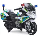 אופנוע משטרתי חשמלי POLICE 12V צבע כחול ולבן לילדים, עם אורות LED ו