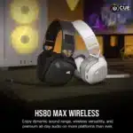 אוזניות גיימינג אלחוטיות, CORSAIR HS80 MAX WIRELESS, צליל היקפי 7.1, דרייברים 50 מ"מ, מיקרופון איכותי, נוחות מירבית, חיבור USB ו-Bluetooth, סוללה עד 24 שעות, תואם PC ו-PlayStation, תוכנת iCUE, התאמה אישית, RGB מרהיב